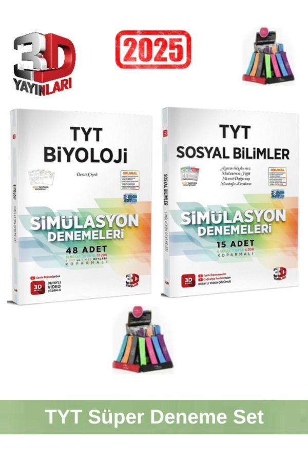3d 2025 Tyt Biyoloji 48 Adet-Tyt Sosyal 20 Adet Simulasyon Video Çözümlü Deneme Seti+Kalemlik - 3D Yayınları - Image 1