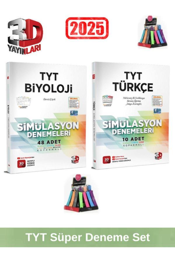 3d 2025 Tyt Biyoloji 48 Adet-Tyt Türkçe 10 Adet Simulasyon Video Çözümlü Deneme Seti+Kalemlik - 3D Yayınları - Image 1