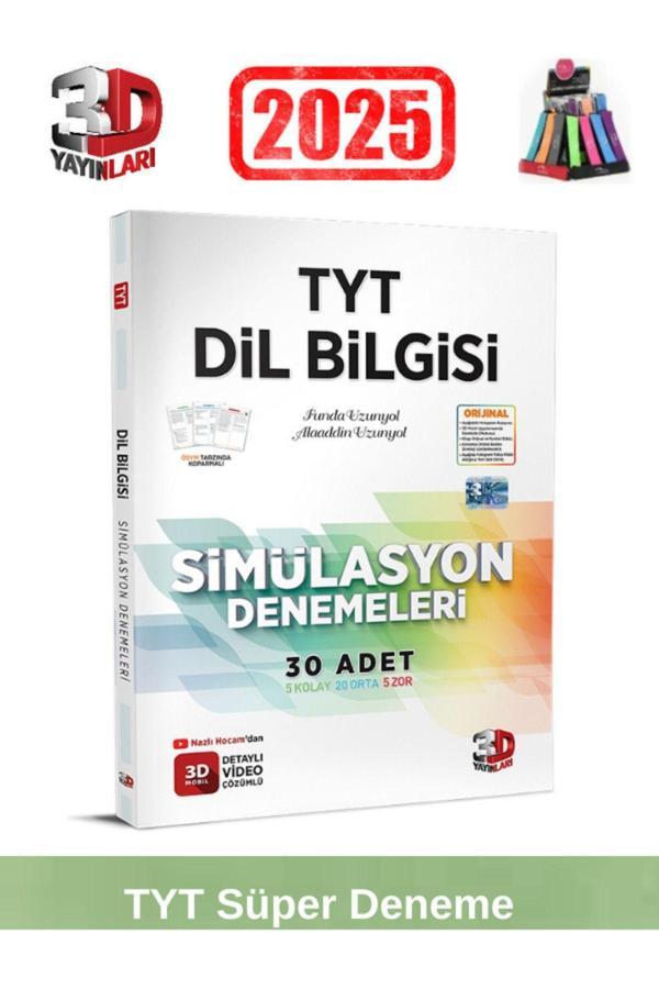 3d 2025 Tyt Dilbilgisi 30 Adet(5 Kolay-20 Orta-5 Zor)Simulasyon Video Çözümlü Deneme+Kalemlik - 3D Yayınları - Image 1
