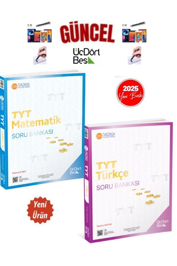 2025 Güncel Baskı Tyt Matematik-Türkçe(2 Kitap)Video Çözümlü Soru Bankası Seti+Kalem - Üç Dört Beş Yayınları - Image 1