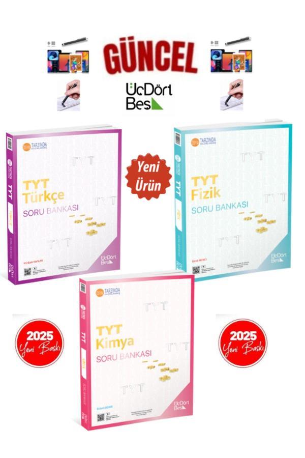 2025 Güncel Baskı Tyt Türkçe-Fizik-Kimya(3 Kitap)Video Çözümlü Soru Bankası Seti+Kalem - Üç Dört Beş Yayınları - Image 1