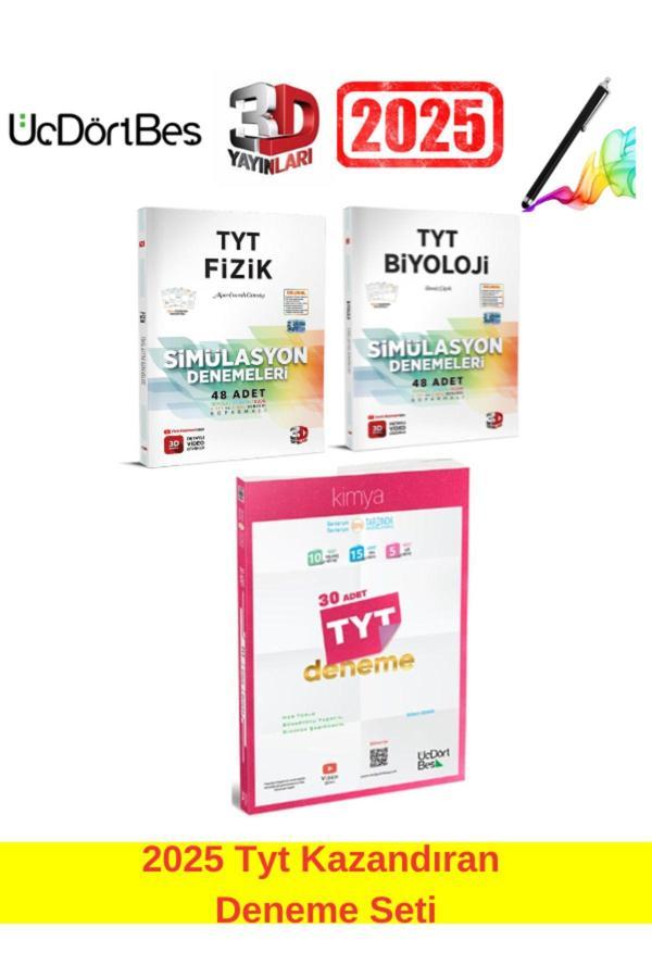 3d 2025 Tyt Fizik48-Biyoloji 48 Deneme+345 2025 Tyt Kimya 30 Deneme+  Seti(128 Adet)+Kalem - 3D Yayınları - Image 1