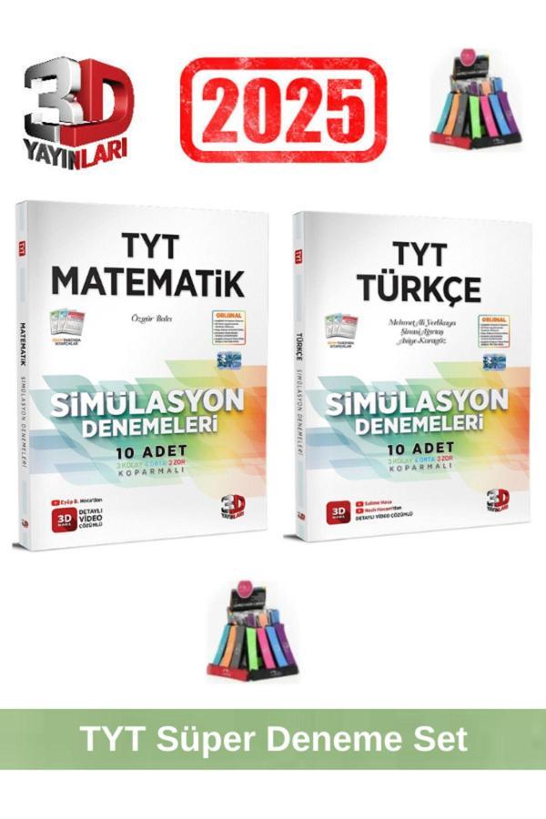 3d 2025 Tyt Matematik 10 Adet-Tyt Türkçe 10 Adet Simulasyon Video Çözümlü Deneme Seti+Kalemlik - 3D Yayınları - Image 1