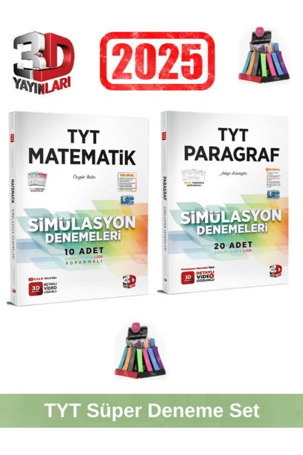3d 2025 Tyt Matematik 10 Adet-Tyt Paragraf 20 Adet Simulasyon Video Çözümlü Deneme Seti+Kalemlik - 3D Yayınları - Image 1
