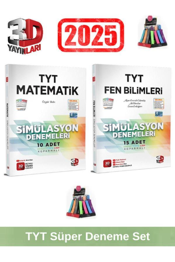 3d 2025 Tyt Matematik 10 Adet-Tyt Fen 15 Adet Simulasyon Video Çözümlü Deneme Seti+Kalemlik - 3D Yayınları - Image 1