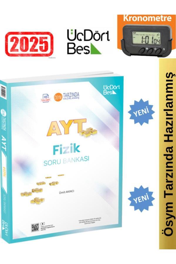 2025 Ayt Fizik Video Çözümlü Soru Bankası Seti (Yeni Ürün)+Kronometre - Üç Dört Beş Yayınları - Image 1
