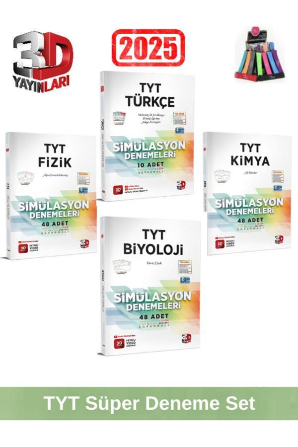 3d 2025 Tyt Türkçe10-Fizik48-Biyoloji48-Kimya48 Simulasyon Video Çözümlü Deneme Seti+Kalemlik - 3D Yayınları - Image 1