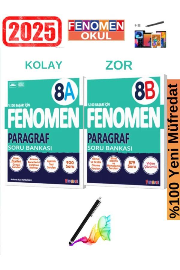 2025 8.Sınıf  Paragraf(AB) Kolay-Zor (900-879)Soru %100 Yeni Müfredat Soru Bankası Seti+Kalem - Fenomen Yayıncılık - Image 1