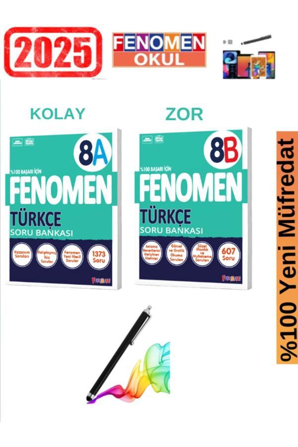 2025 8.Sınıf Türkçe (AB) Kolay-Zor(1373-607)Soru %100 Yeni Müfredat Soru Bankası Seti+Kalem - Fenomen Yayıncılık - Image 1