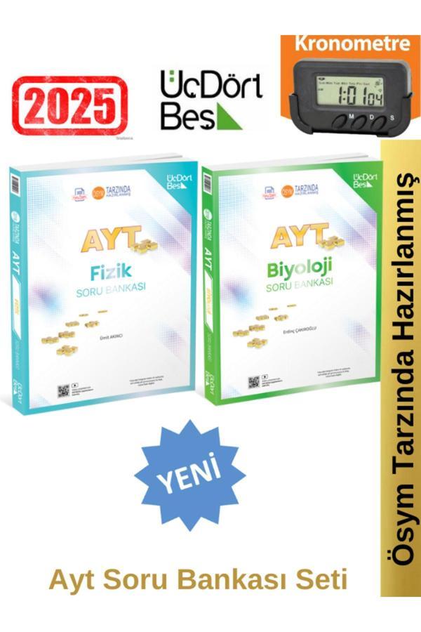 2025 Ayt Fizik-Biyoloji Video Çözümlü Soru Bankası Seti(2 Kitap)Yeni Ürün+Kronometre - Üç Dört Beş Yayınları - Image 1