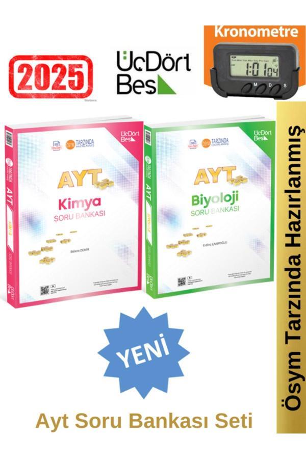 2025 Ayt Kimya-Biyoloji Video Çözümlü Soru Bankası Seti(2 Kitap)Yeni Ürün+Kronometre - Üç Dört Beş Yayınları - Image 1