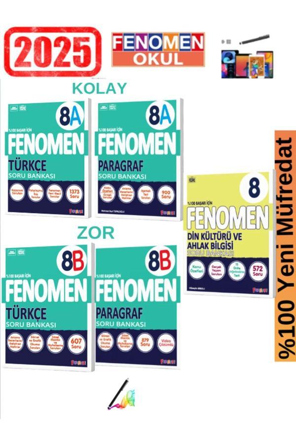 2025 8.Sınıf Türkçe(AB)-Paragraf(AB)-Din Kültürü %100 Yeni Müfredat Soru Bankası Seti+Kalem - Fenomen Yayıncılık - Image 1