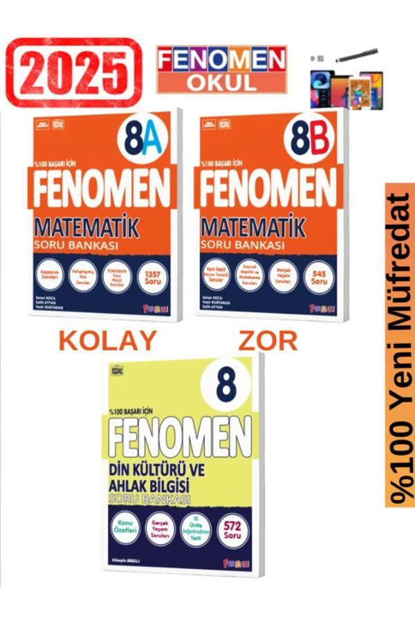 2025 8.Sınıf Matematik(AB)Kolay-Zor -Din Kültürü %100 Yeni Müfredat Soru Bankası Seti+Kalem - Fenomen Yayıncılık - Image 1