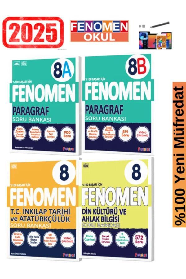 2025 8.Sınıf Paragraf 5(AB)-İnk.Tarihi-Din Kültürü %100 Yeni Müfredat Soru Bankası Seti+Kalem - Fenomen Yayıncılık - Image 1