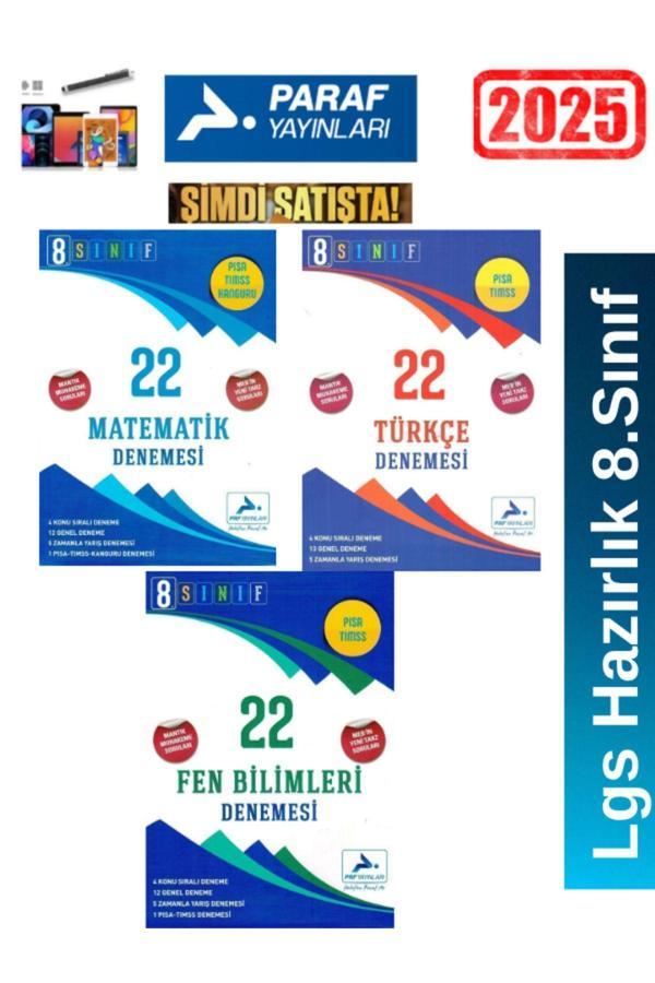 Paraf Yayınları 8.Sınıf Lgs Hazırlık Matematik22-Türkçe22-Fen22 li Branş Deneme+Android Kalem - Paraf Yayınları - Image 1
