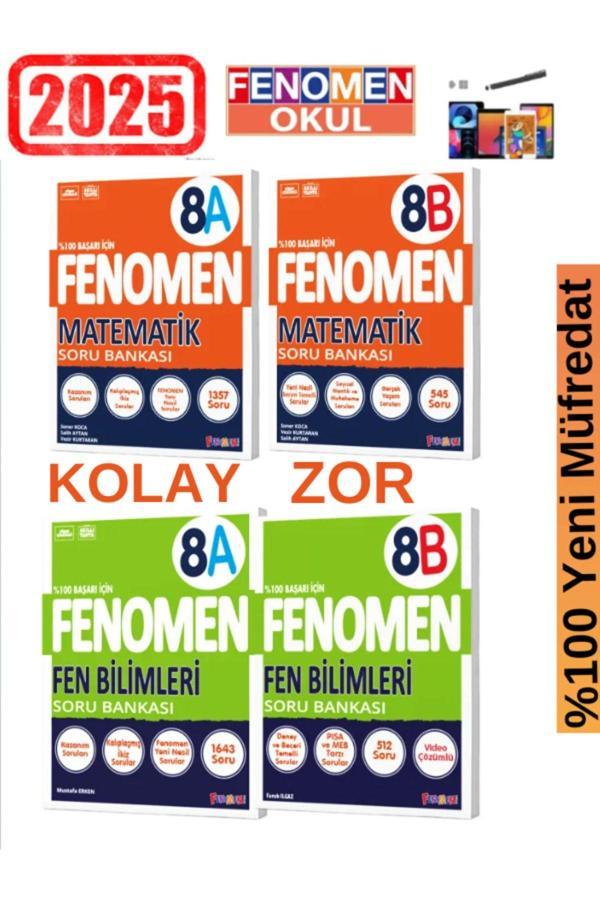 2025 8.Sınıf Matematik(AB)-Fen(AB)Kolay-Zor  %100 Yeni Müfredat Soru Bankası Seti+Kalem - Fenomen Yayıncılık - Image 1