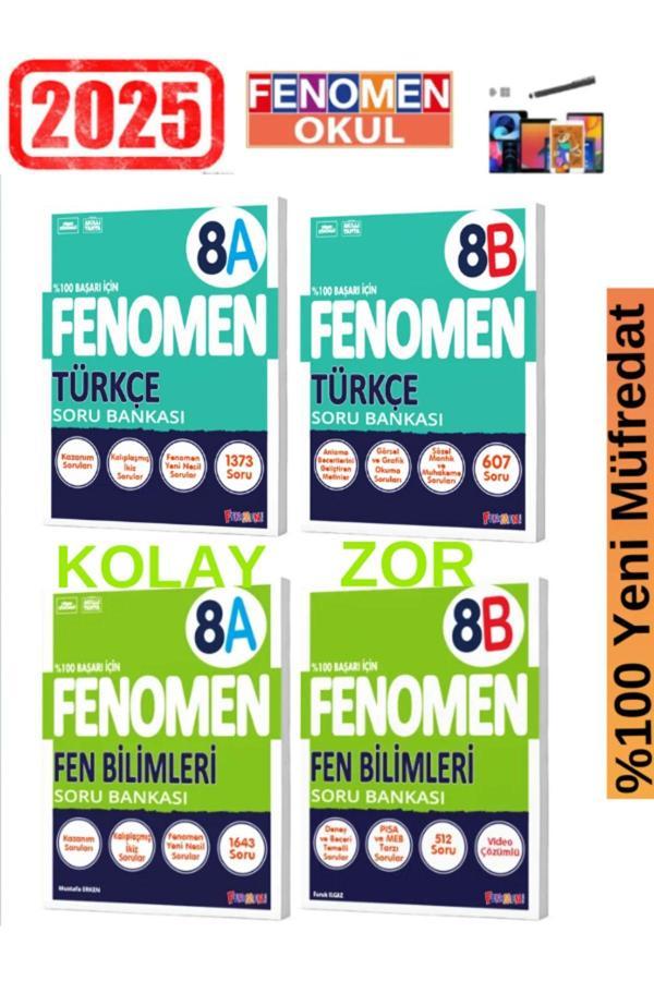 2025 8.Sınıf Türkçe(AB)Kolay-Zor-Fen(AB)Kolay-Zor %100  Yeni Müfredat Soru Bankası Seti+Kalem - Fenomen Yayıncılık - Image 1