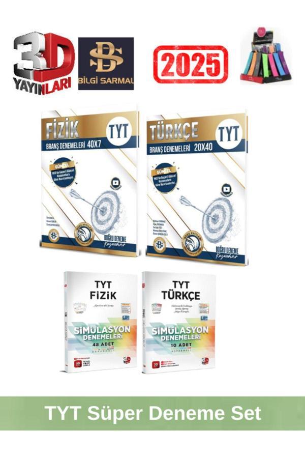 2025 Tyt Fizik40-Türkçe20 Deneme+3D Tyt Fizik48-TytTürkçe10 Deneme Seti+Kalemlik - Bilgi Sarmal Yayınları - Image 1