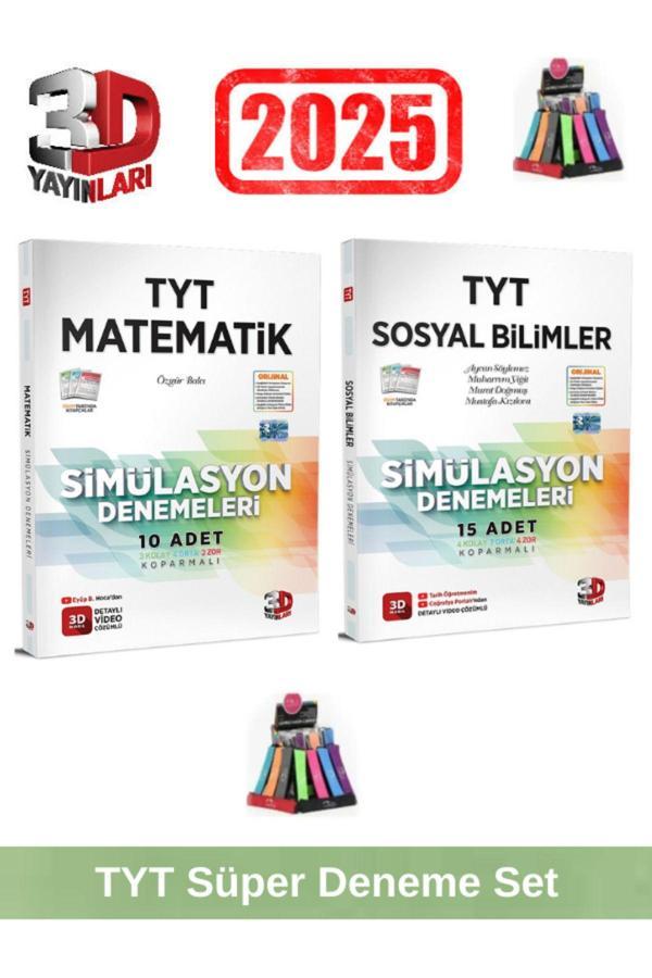 3d 2025 Tyt Matematik 10 Adet-Tyt Sosyal 15 Adet Simulasyon Video Çözümlü Deneme Seti+Kalemlik - 3D Yayınları - Image 1