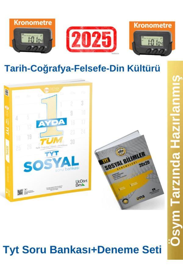 2025 1 Ayda Tüm TYT Sosyal Soru Bankası+ENS  TYT Sosyal Bilimler 20 x 20 Deneme+Kronometre - Üç Dört Beş Yayınları - Image 1
