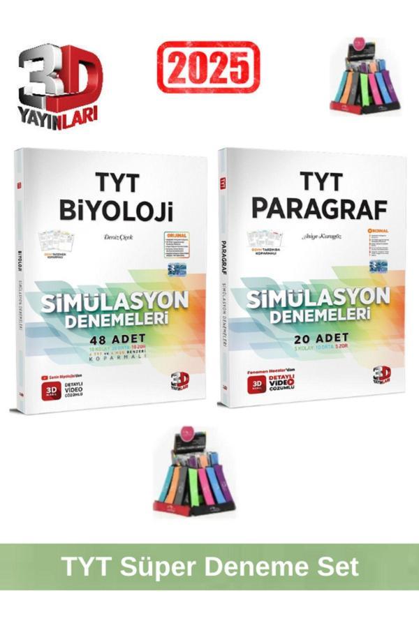 3d 2025 Tyt Biyoloji 48 Adet-Tyt Paragraf 20 Adet Simulasyon Video Çözümlü Deneme Seti+Kalemlik - 3D Yayınları - Image 1