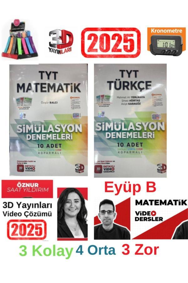 3d 2025 Tyt Türkçe 10-Matematik10 Öznur Hoca-Eyüp B .Video Çözümlü Deneme+Kalemlik+Kronoımetre - 3D Yayınları - Image 1