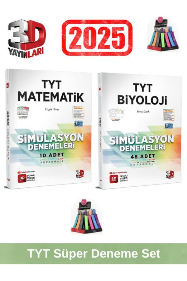 3d 2025 Tyt Matematik 10 Adet-Tyt Biyoloji 48 Adet Simulasyon Video Çözümlü Deneme Seti+Kalemlik - 3D Yayınları - Image 1