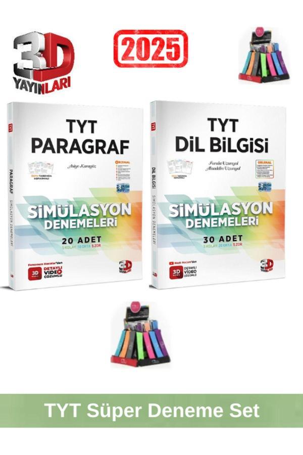 3d 2025 Tyt Paragraf 20 Adet-Tyt Dilbilgisi 30 Adet Simulasyon Video Çözümlü Deneme Seti+Kalemlik - 3D Yayınları - Image 1