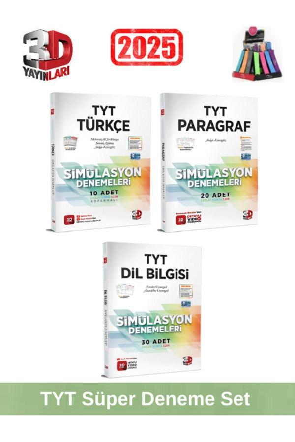 3d 2025 Tyt Türkçe10-Paragraf20-Dilbilgisi30 (60 Adet) Simulasyon Video Çözümlü Deneme Seti+Kalemlik - 3D Yayınları - Image 1