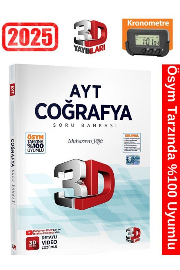 3D Yayınları 2025 Ayt Coğrafya Video Çözümlü Soru Bankası+Kronometre - 3D Yayınları - Image 1