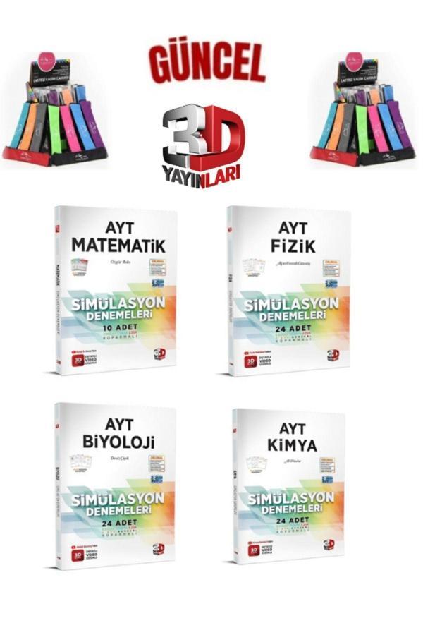 2025 3D Çözüm Ayt Matematik-Fizik-Kimya-Biyoloji 82 Adet Koparmalı Deneme Seti+Kalemlik - 3D Yayınları - Image 1