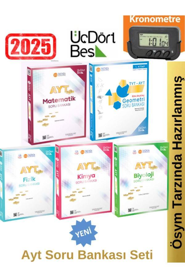2025 Ayt Sayısal Video Çözümlü Soru Bankası Seti(5 Kitap)Yeni Ürün+Kronometre - Üç Dört Beş Yayınları - Image 1