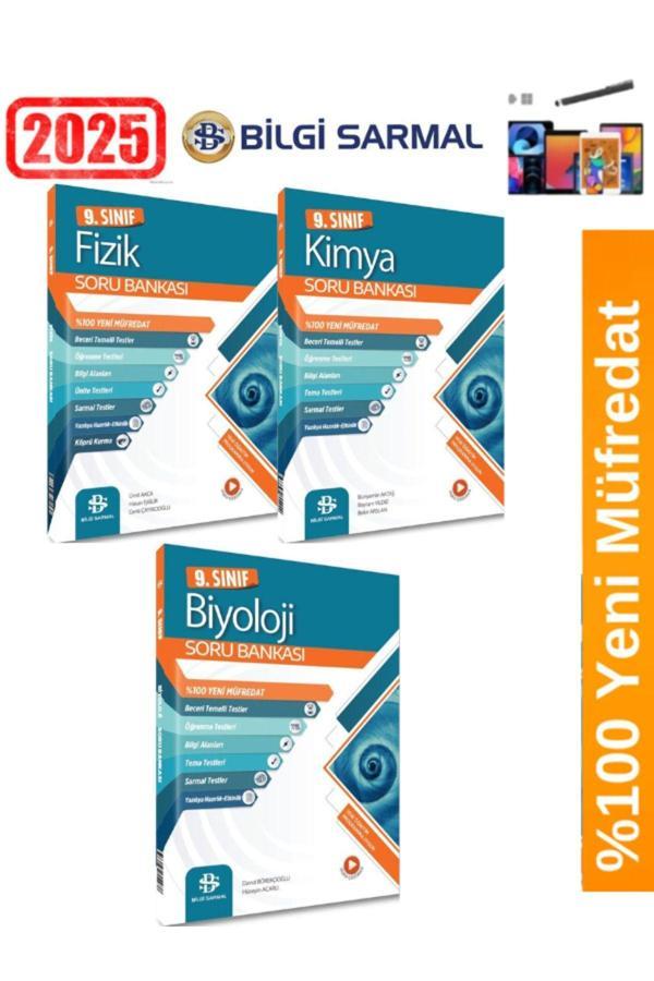2025 9.Sınıf Fizik-Kimya-Biyoloji %100 Yeni Müfredat Soru Bankası Seti(3 Kitap)+Android Kalem - Bilgi Sarmal Yayınları - Image 1