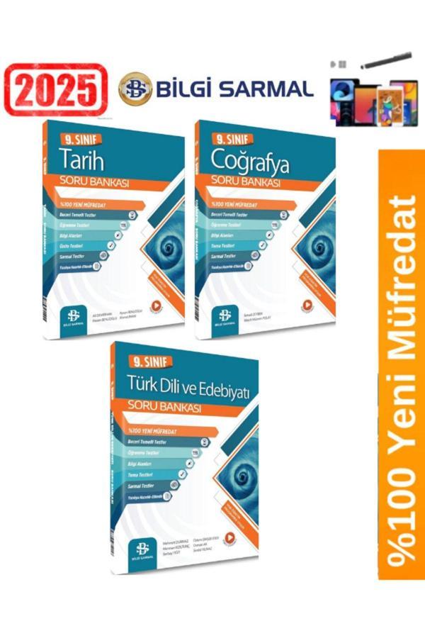 2025 9.Sınıf Türk Dili Edebiyatı -Tarih-Coğrafya %100 Yeni Müfredat Soru Bankası (3 Kitap)+ Kalem - Bilgi Sarmal Yayınları - Image 1
