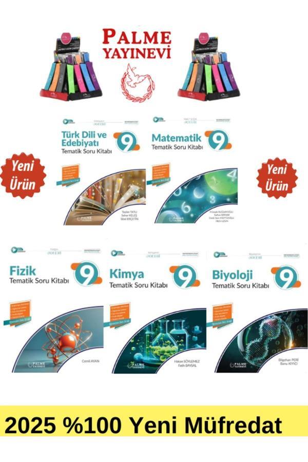 2025 9.Sınıf Mat-T.Dili-Fizik-Kimya-Biyoloji %100 Yeni Müfredat Tematik Soru Bankası+ polo Kalemlik - Palme Yayınları - Image 1