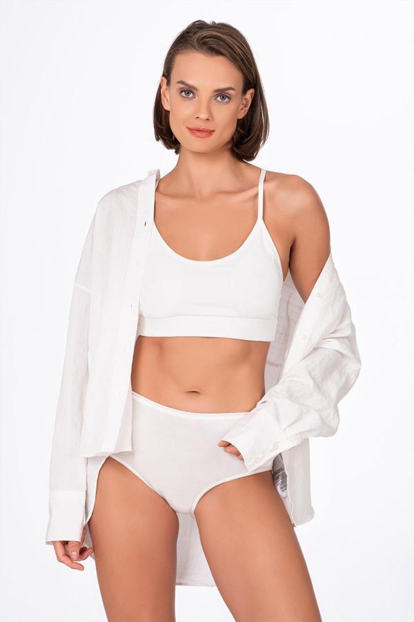 Kadın Pamuklu Yüksek Bel Bato Modal Külot Ekru | K23922 - Image 1