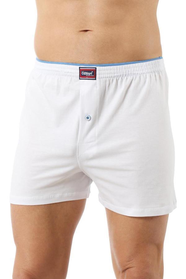 Şardonlu Pamuklu Düğmeli Penye Erkek Boxer | Beyaz - Image 1
