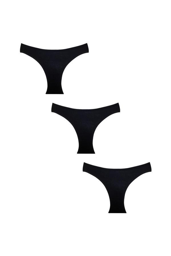3'lü Pamuklu Ribana Slip Külot | Siyah 0300 - Image 1