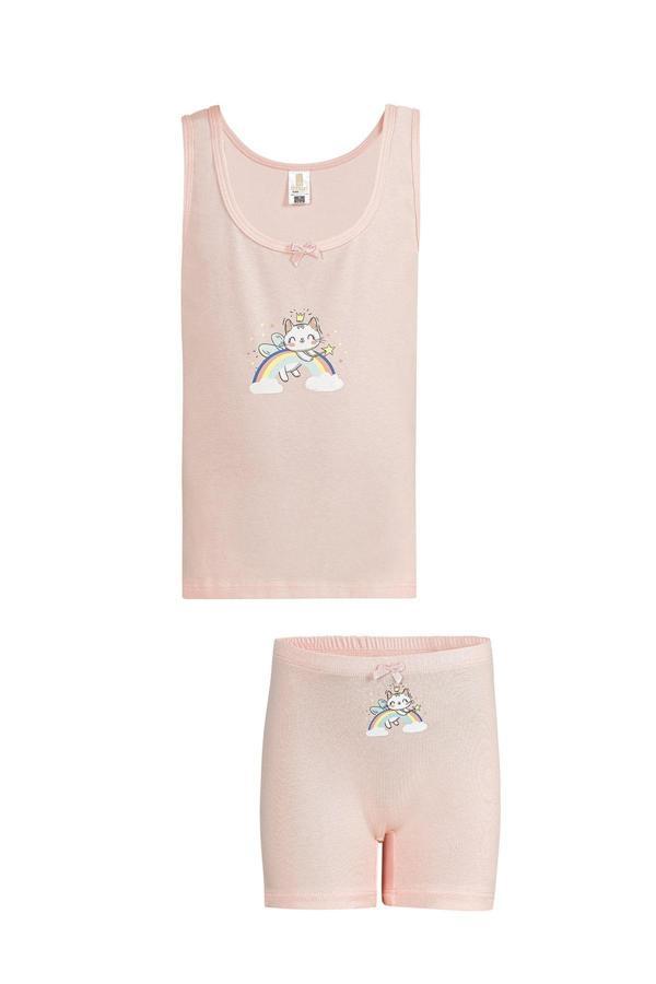 Kız Çocuk Likralı Süprem Kalın Askılı İç Giyim Takım | Pembe 43130  - Image 1