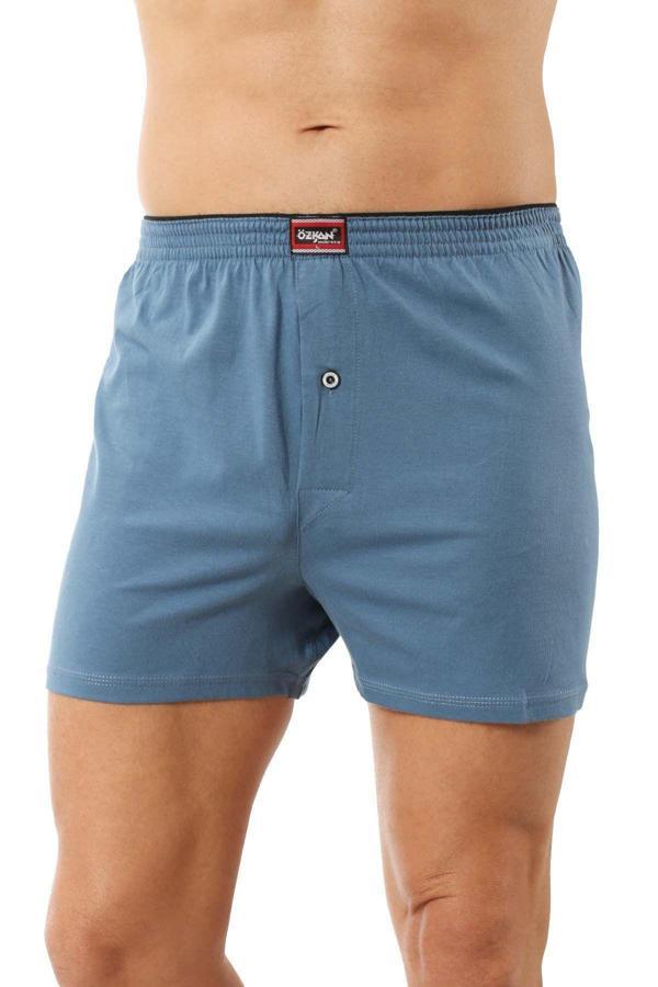 Şardonlu Pamuklu Düğmeli Penye Erkek Boxer | Mavi K0041 - Image 1