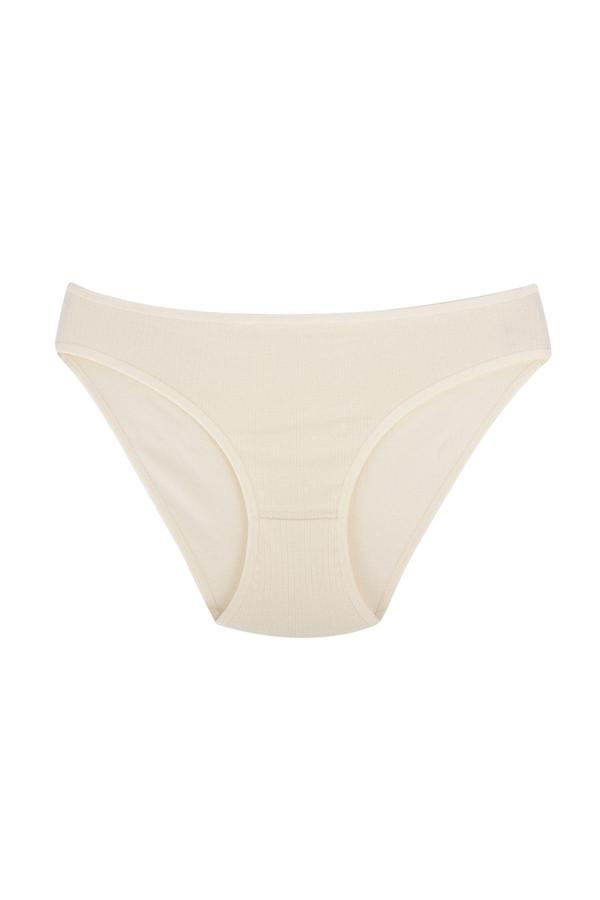 Fitilli Ribana Pamuklu Esnek Rahat Slip Bikini Külot | Ekru 26000 - Image 1