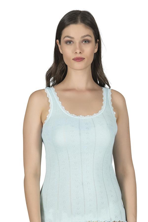 Kadın Transferli Ribana Esnek Yumoş Atlet | Turkuaz K23493 - Image 1