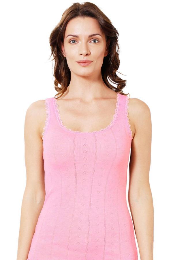 Kadın Transferli Ribana Esnek Yumoş Atlet | Pembe K23493 - Image 1