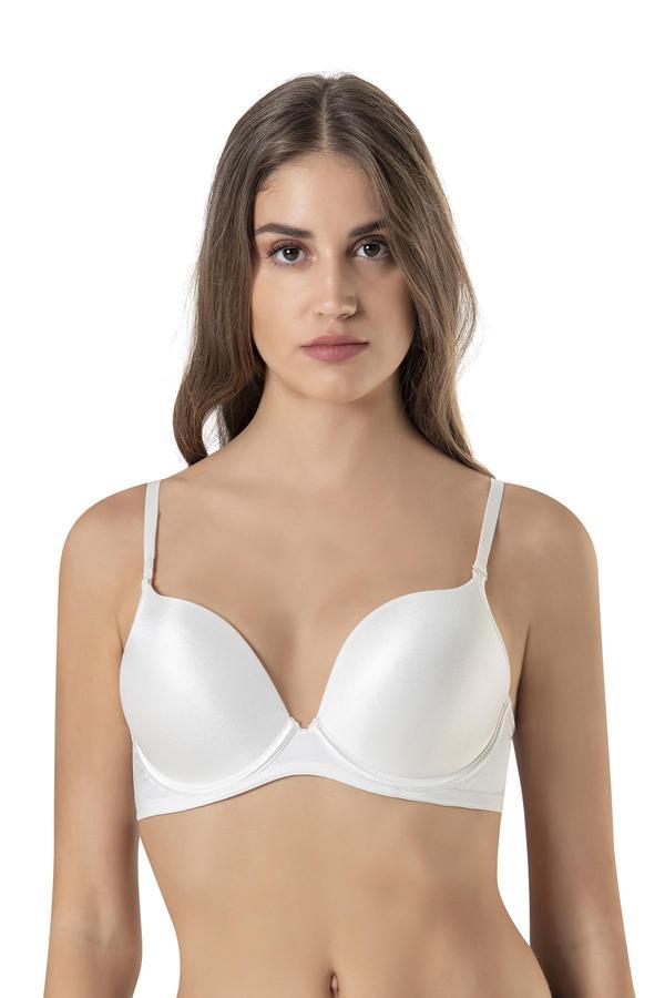 2 Beden Büyük Gösteren Çift Destekli Dolgulu Mikro Kaplı Sihirli Sütyen | Ekru 7033 - Image 1