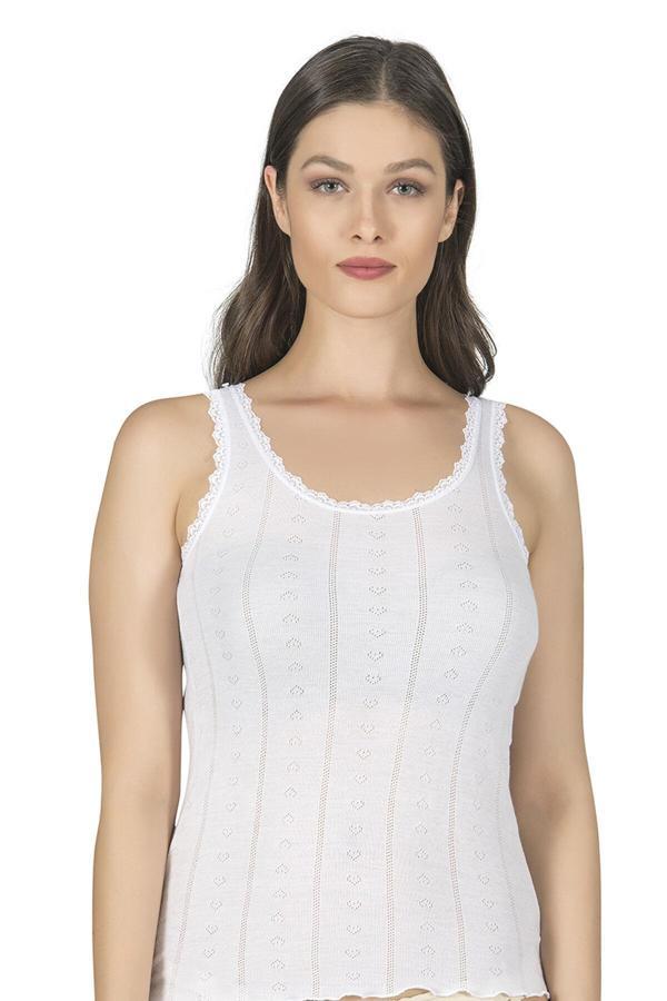 Kadın Transferli Ribana Esnek Yumoş Atlet | Beyaz K23493 - Image 1
