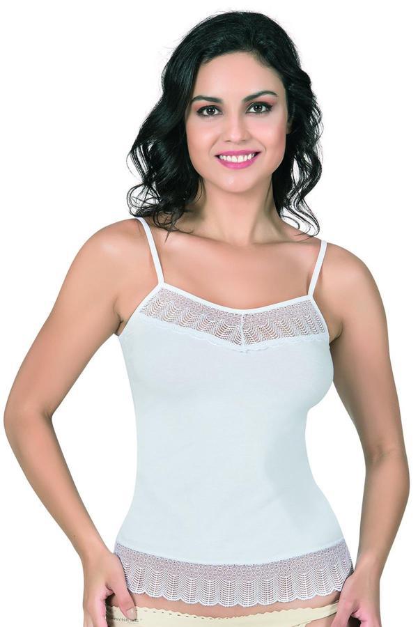 Dantel Robalı İnce Askılı Pamuklu Modal Atlet | Beyaz 25510 - Image 1