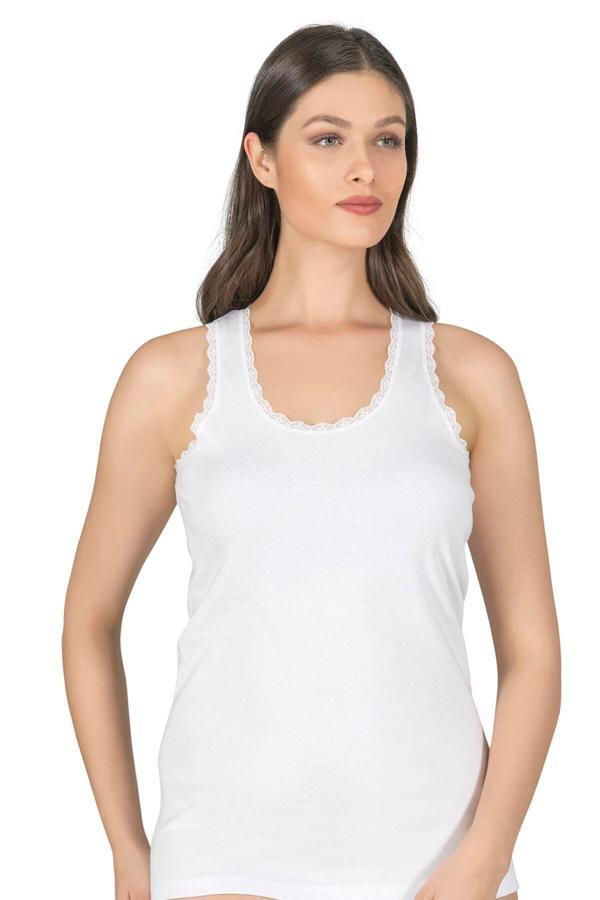 Kadın Pamuklu Kalın Askılı Büyük Beden Beyaz | K0375  - Image 1