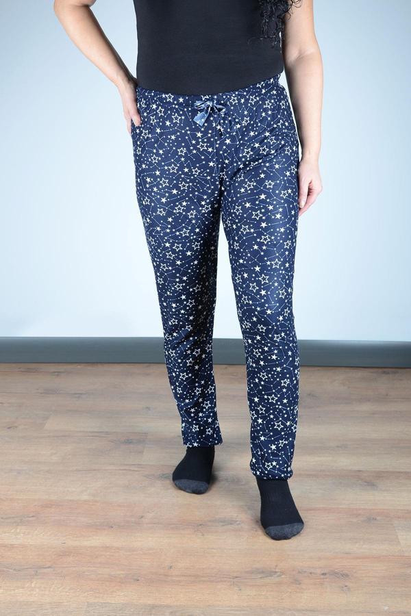 Kadın Süet Pijama Tek Alt | Lacivert Yıldızlı - Image 1