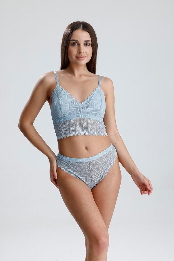 Dantel Detay Bralet Takım | Mavi 285 - Image 1