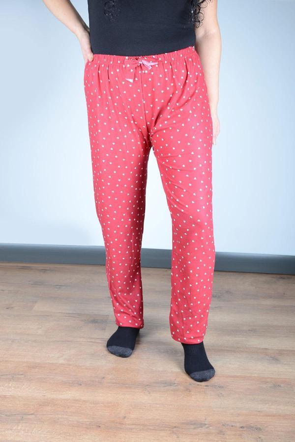 Kadın Süet Pijama Tek Alt | Kalpli Kırmızı - Image 1
